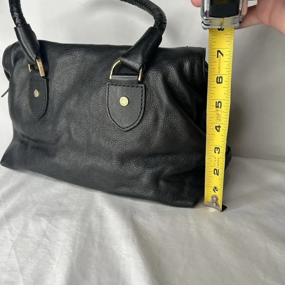 Cole Haan Black Pebbled Leather Shoulder Bag Braided Handles Magnetic Closure